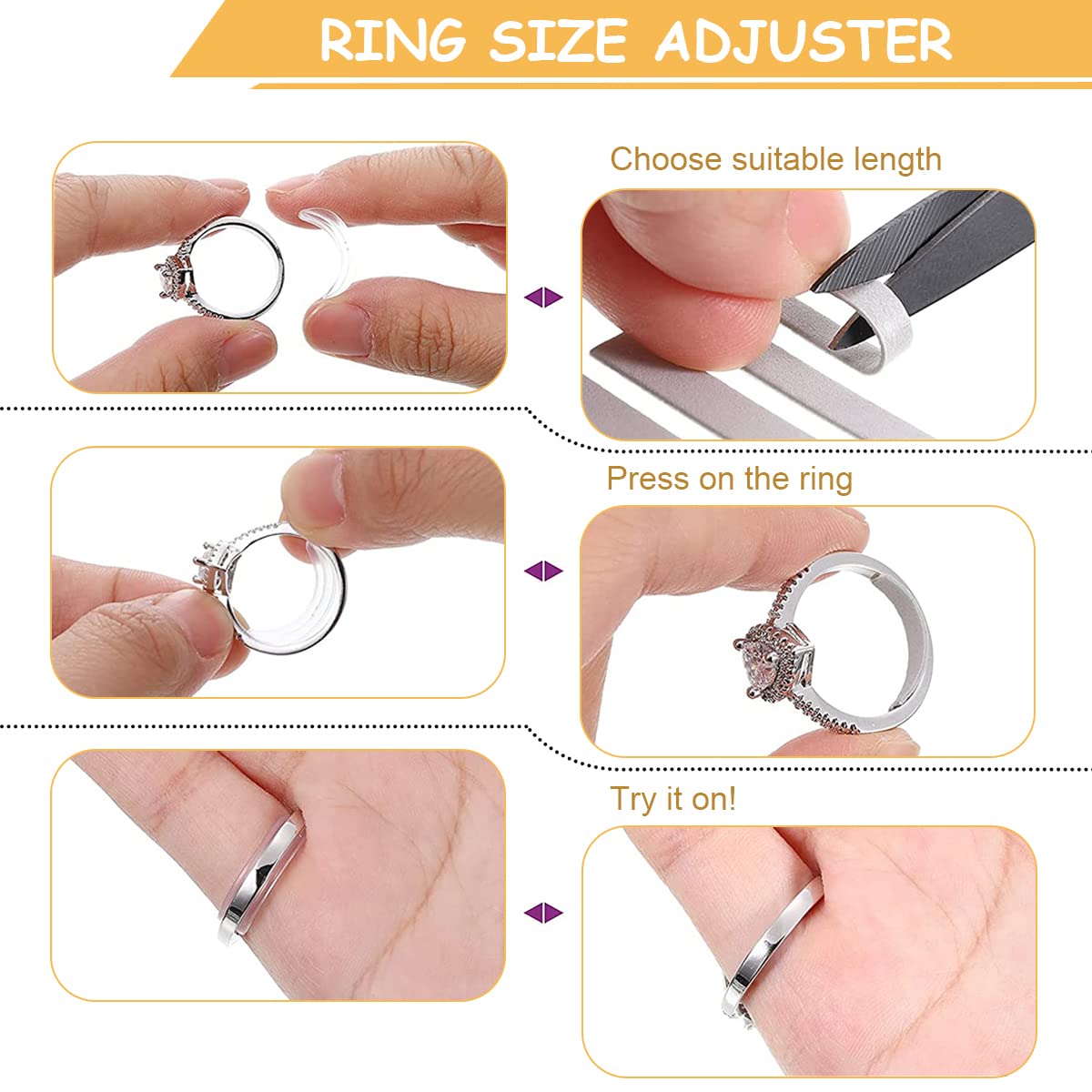 MAYCREATE Ring Size Adjuster for Loose Rings, Golden Spiral Ring Size Adjuster Invisible Ring Resizer, Reducer Guard Self Adhesive Ring Clips, Spacers Tightener Kit for Man and Women Rings MAYCREATE Ring Size Adjuster for Loose Rings, Golden Spiral Ring Size Adjuster Invisible Ring Resizer, Reducer Guard Self Adhesive Ring Clips, Spacers Tightener Kit for Man and Women Rings